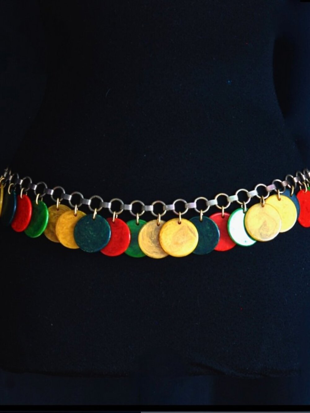 Yves Saint Laurent Late 1970's Chain Belt With Coloured Bakelite Discs
